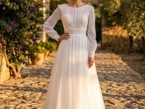 vestido-novia-belmira-atelierboheme-gasa-escotecerrado-espaldacerrado-atelierdebodas