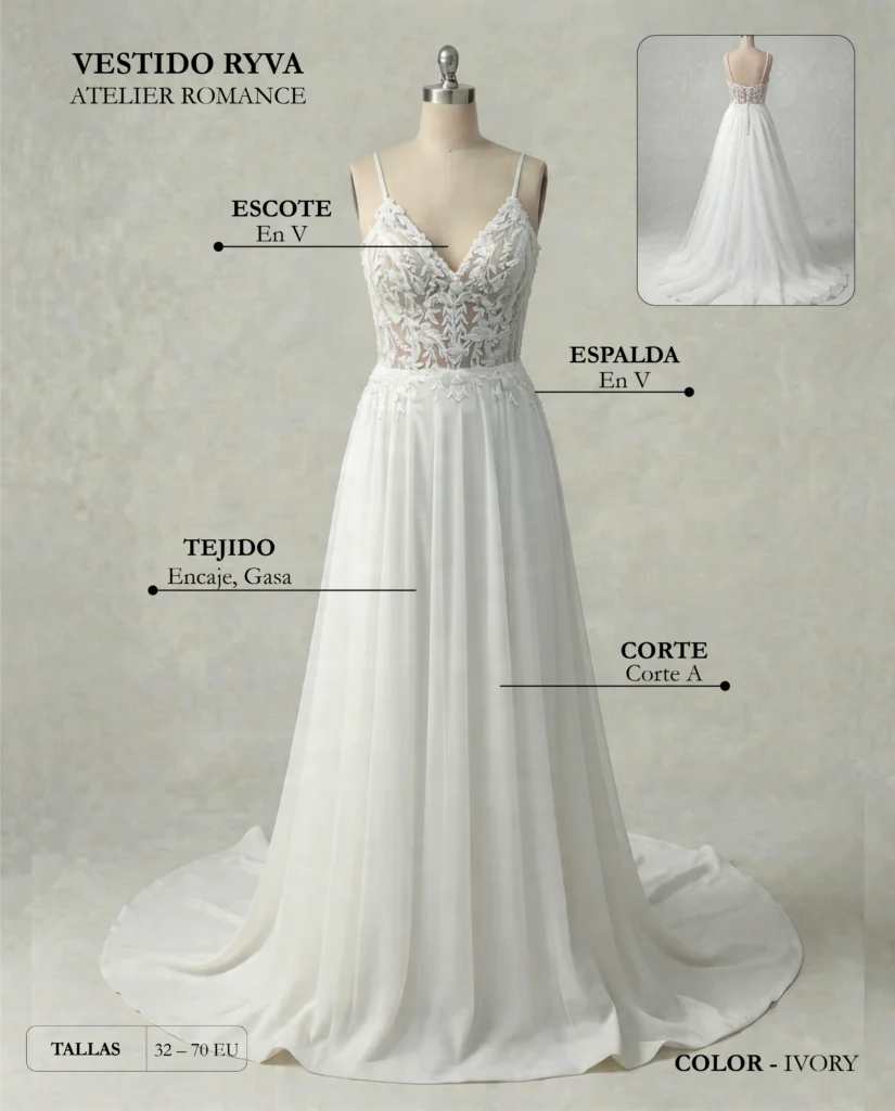 Vestido de novia Ryva ficha técnica, Romance