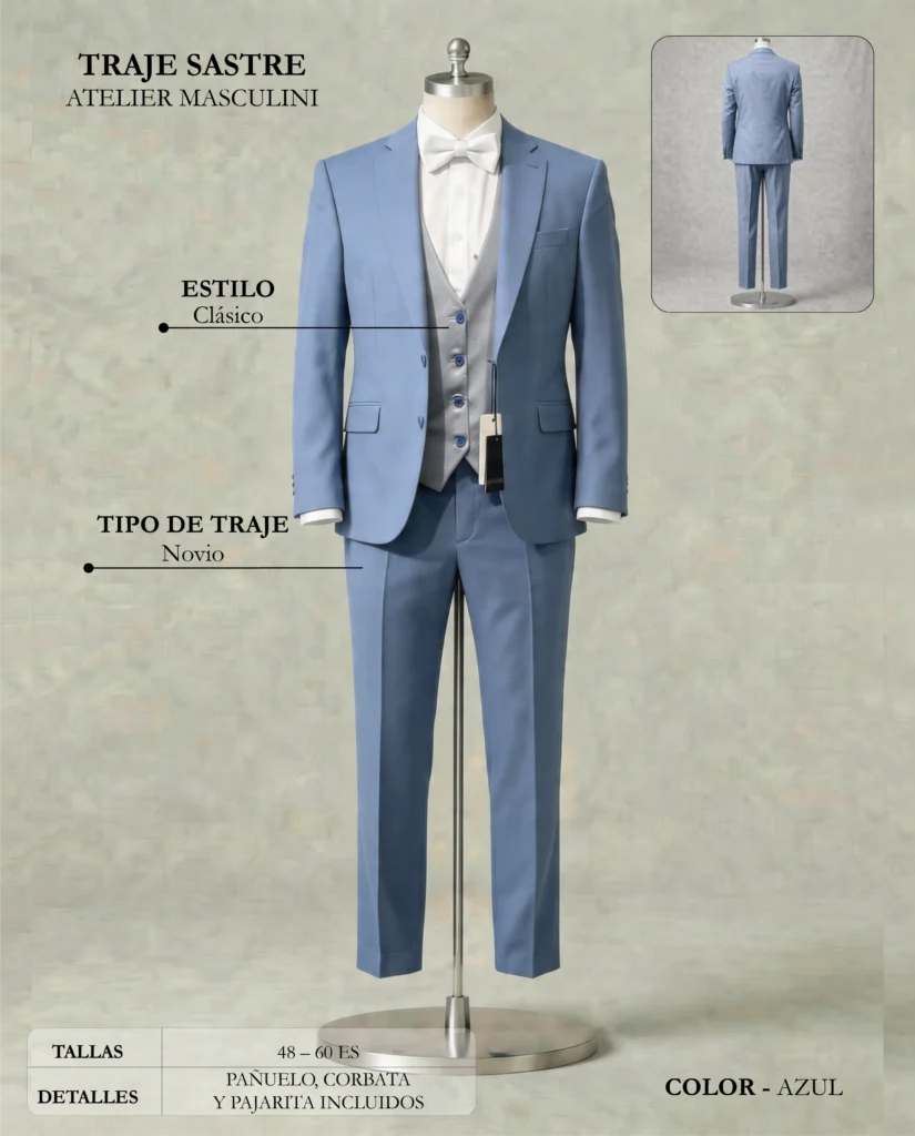 Traje de novio Sastre ficha técnica, Masculini