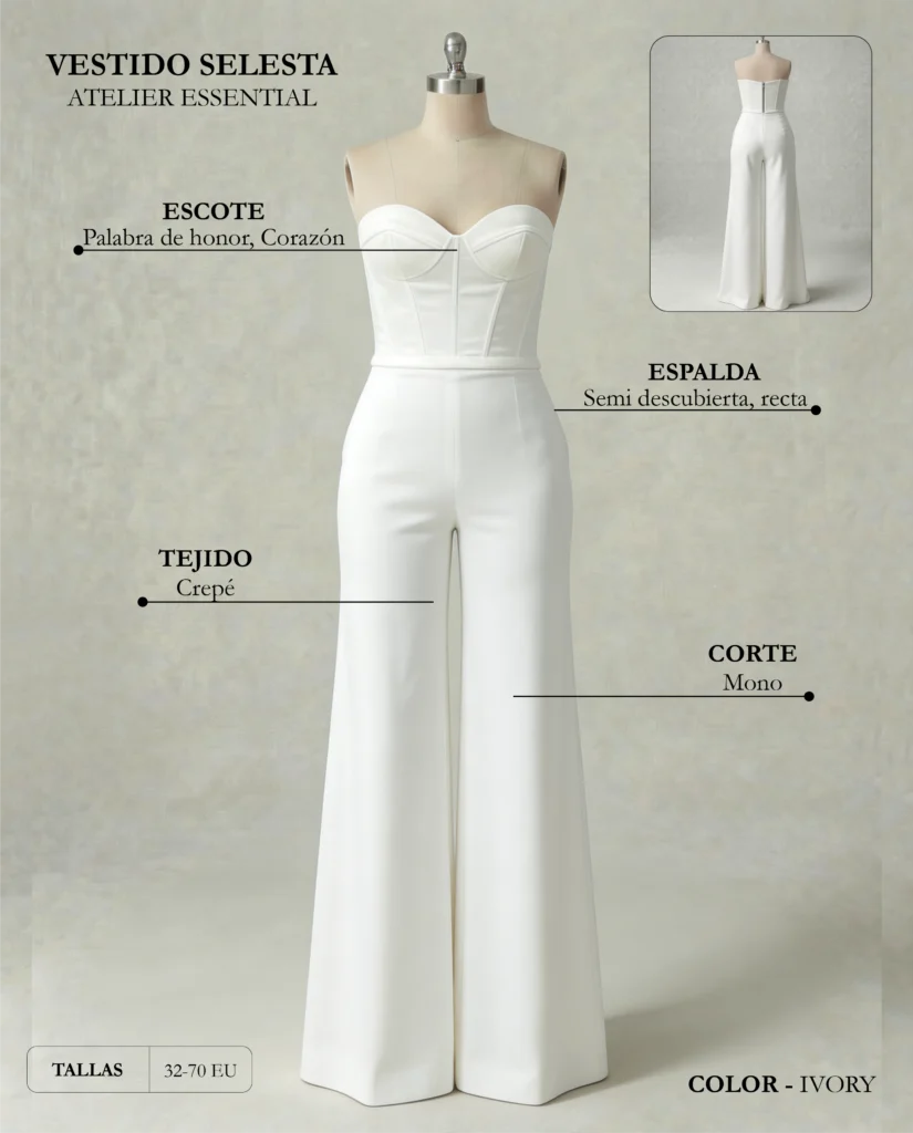 Vestido de novia Selesta ficha técnica, Essential