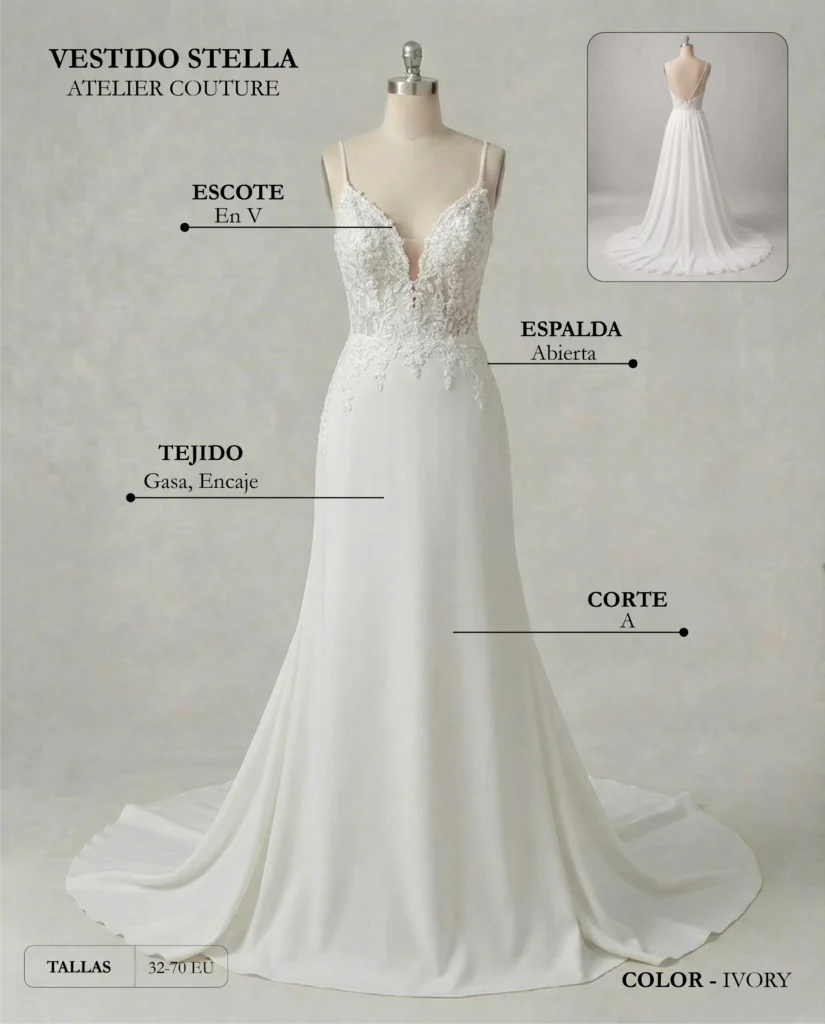 Vestido de novia Stella ficha técnica, Couture