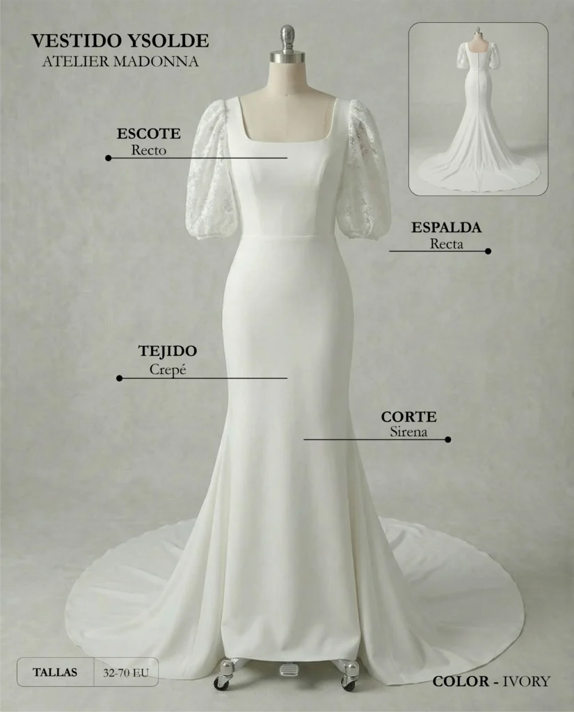 Vestido de novia Ysolde ficha técnica, Madonna