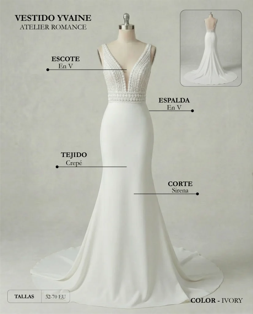 Vestido de novia Yvaine ficha técnica, Romance