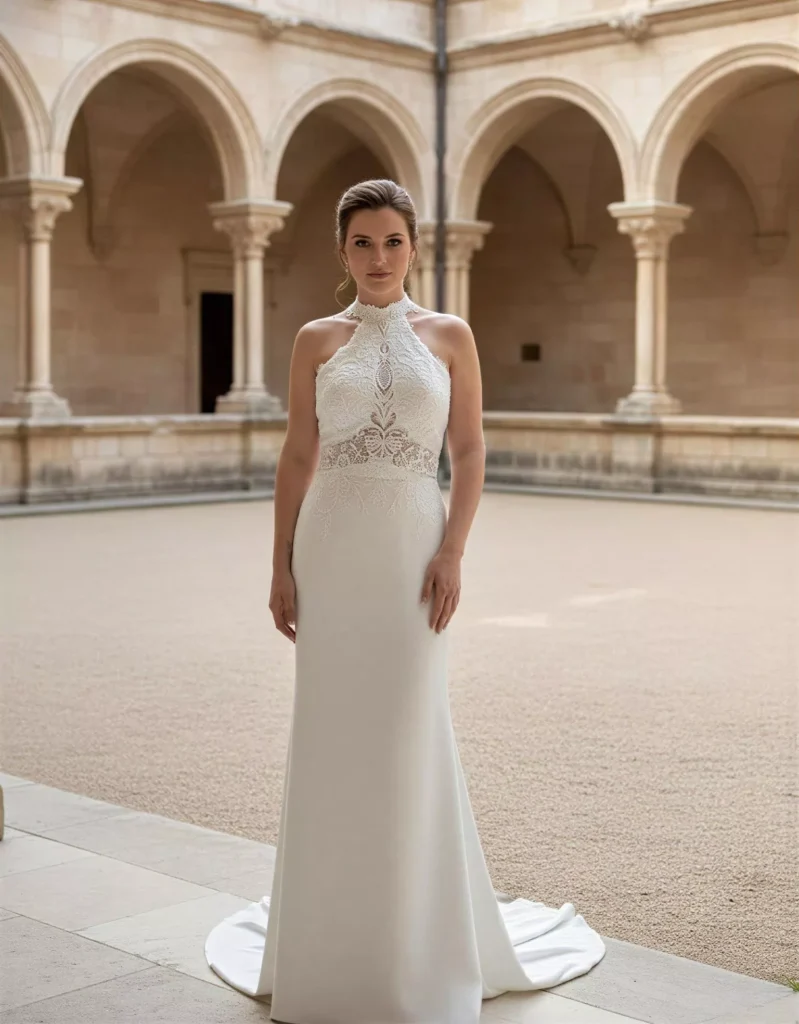 vestido-novia-oslo-atelierromance-encaje-escotecerrado-espaldaabierta-atelierdebodas