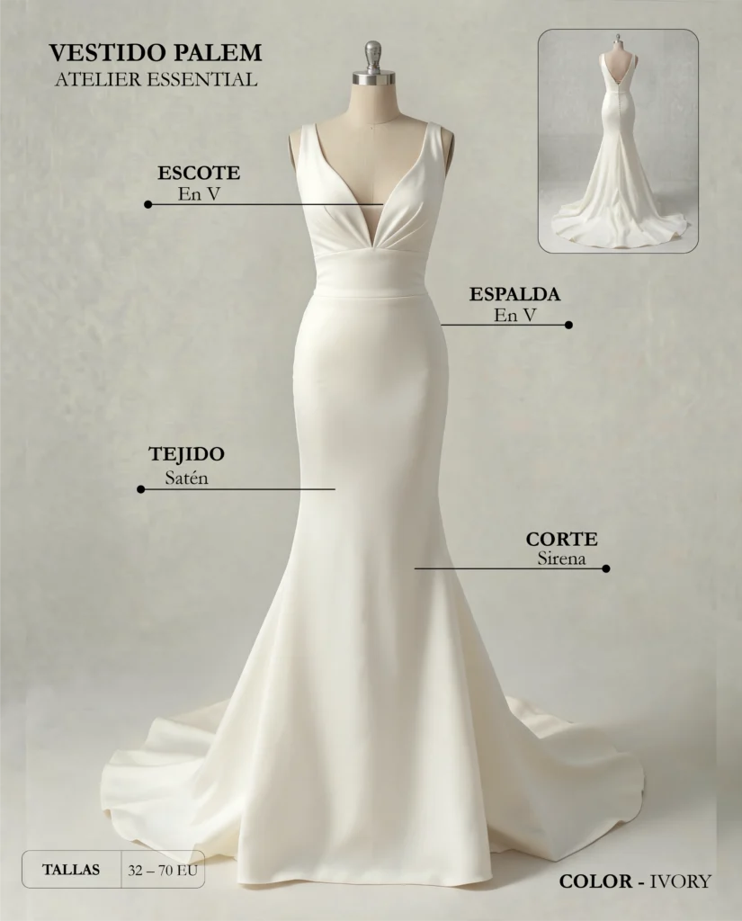 Vestido de novia Palem ficha técnica, Essential