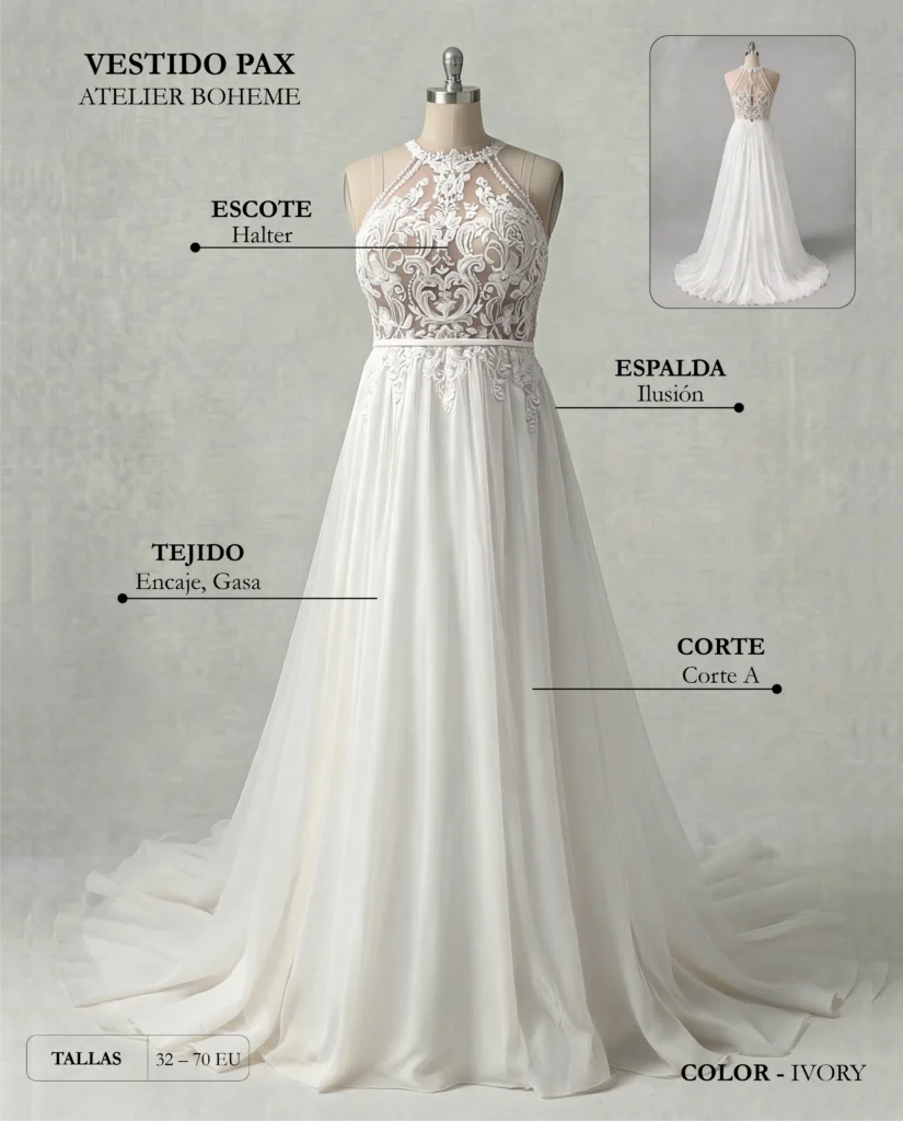Vestido de novia Pax ficha técnica, Boheme