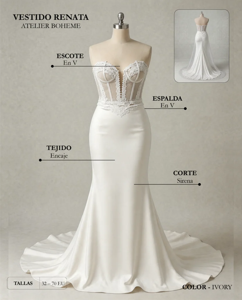 Vestido de novia Renata ficha técnica, Boheme