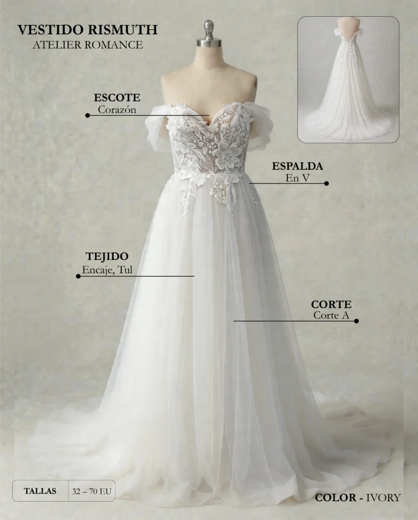 Vestido de novia Rismuth ficha técnica, Romance