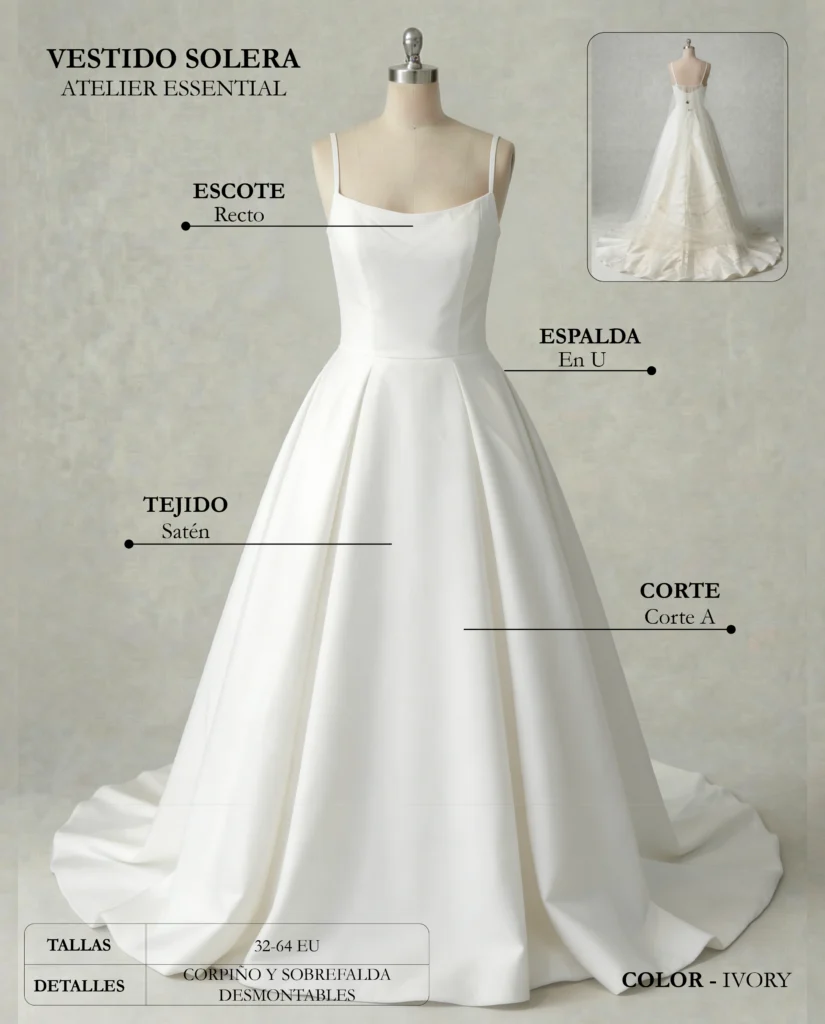 Vestido de novia Solera ficha técnica, Essential