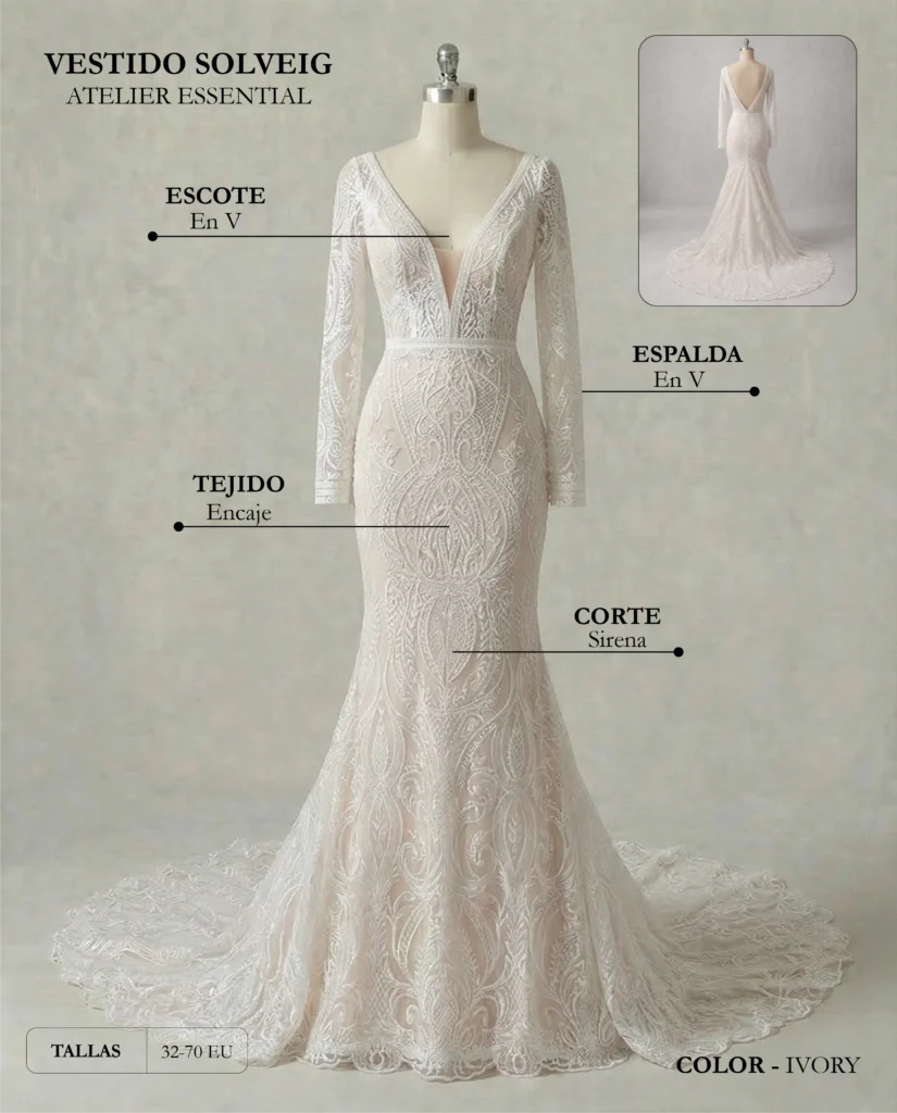 Vestido de novia Solveig ficha técnica, Couture