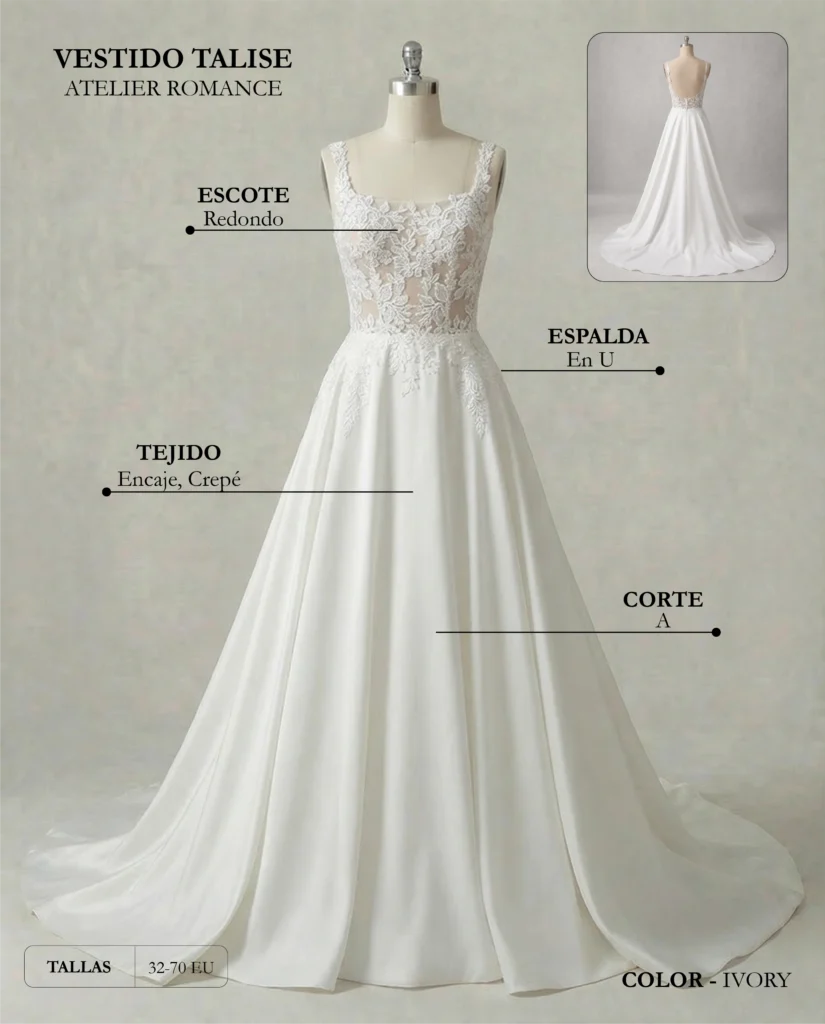 Vestido de novia Talise ficha técnica, Romance