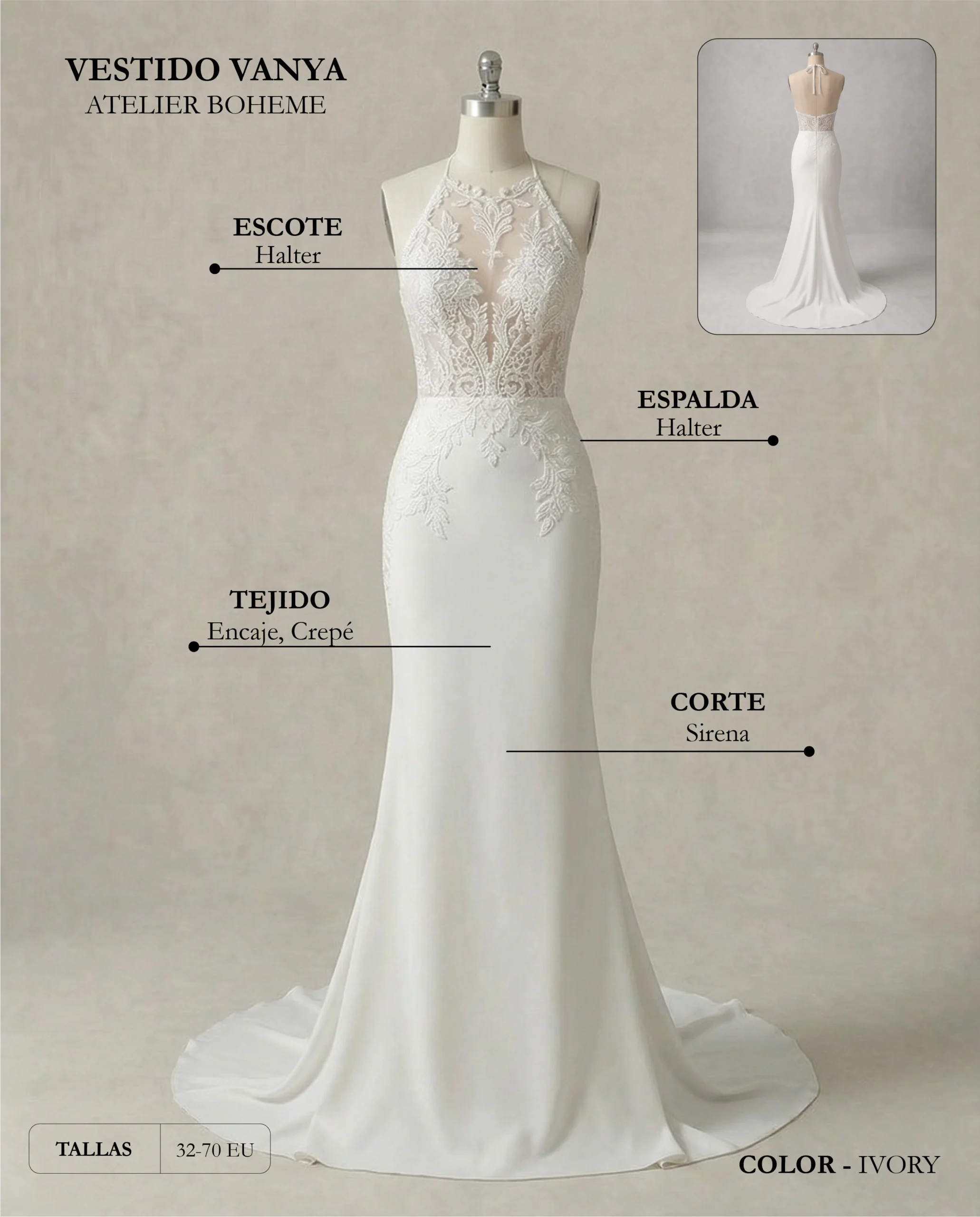 Vestido de Novia Vanya, ficha técnica, Boheme