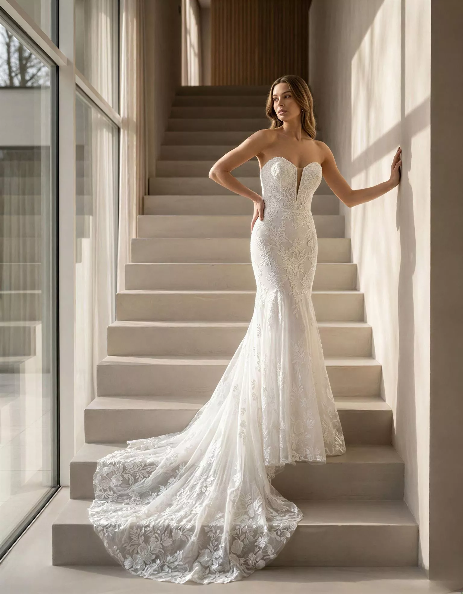 vestido-novia-juniper -atelier-romance-pose-editorial-encaje-escoteenv-espaldacorsé-atelierdebodas.webp