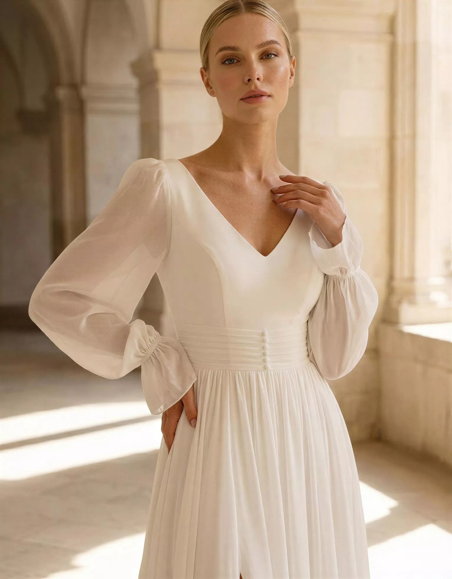 vestido-novia-lublin-atelierromance-crepé-escoteenv-espaldaenu-atelierdebodas
