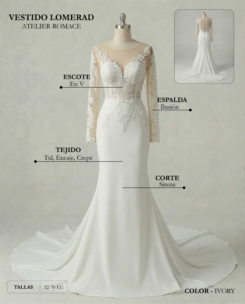 Vestido de novia Lomerad ficha técnica Romance