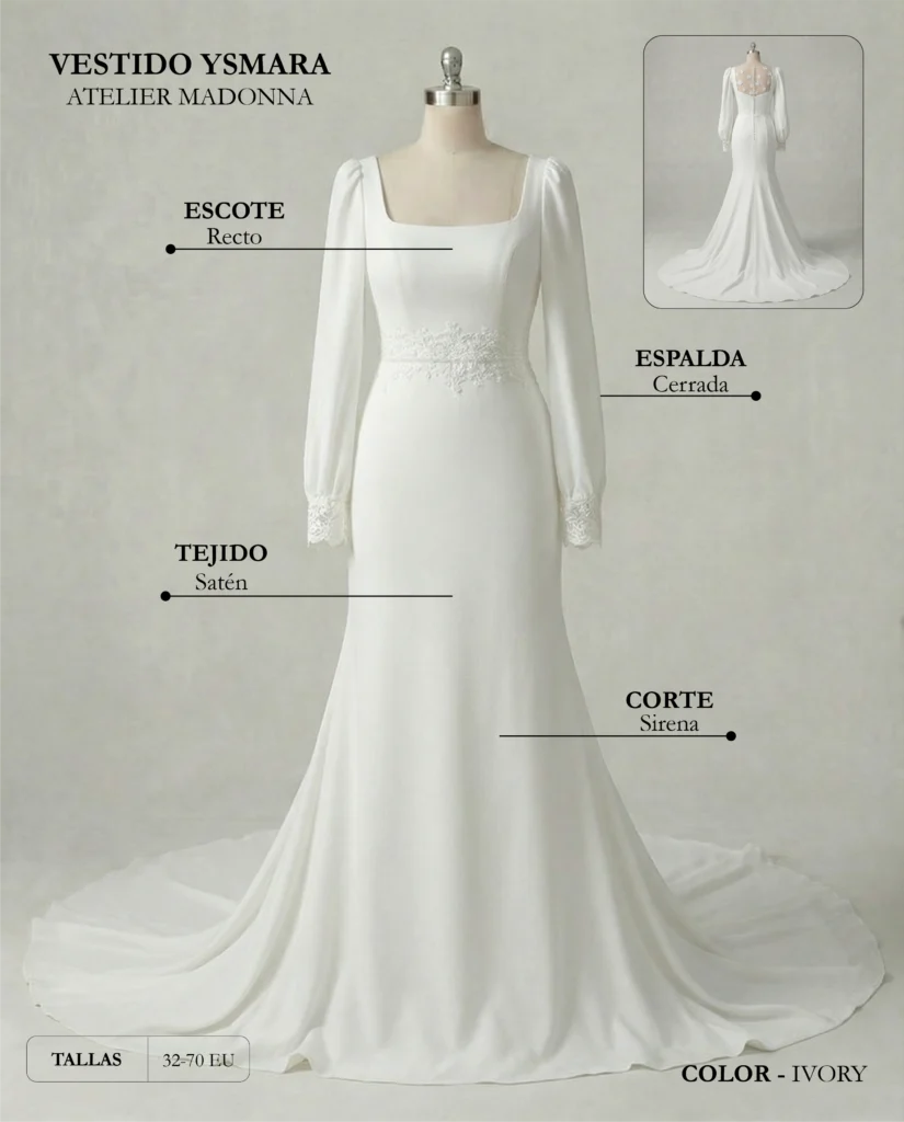 Vestido de novia Ysmara ficha técnica, Madonna