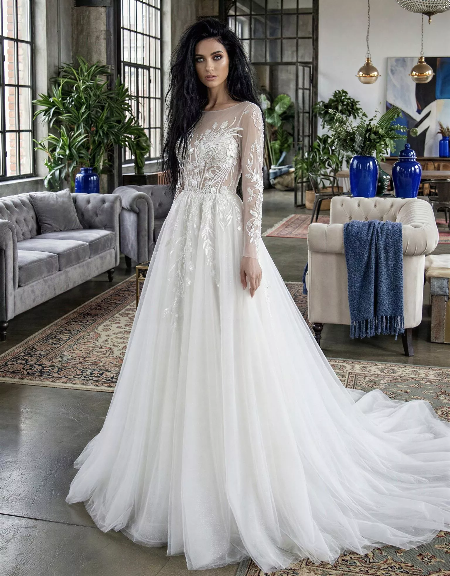 Vestido de Novia JOVINA frontal corte A mangas largas Atelier Boheme