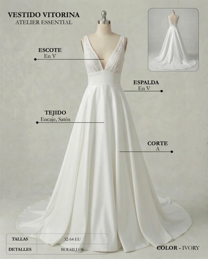 Vestido de novia Vitorina ficha técnica, Essential