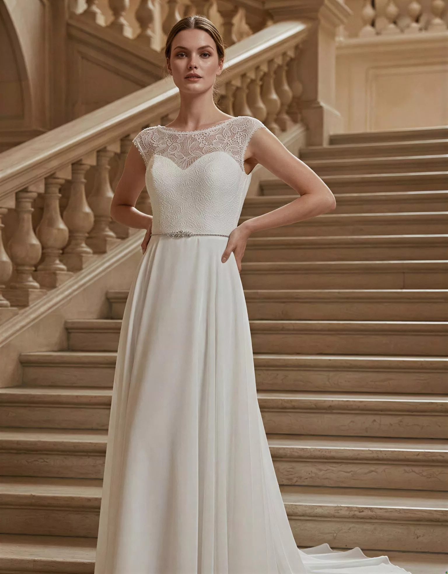 vestido-novia-Tiffany-atelierBoheme-encaje-escotecorazón-espaldacerrada-frente-atelierdebodas