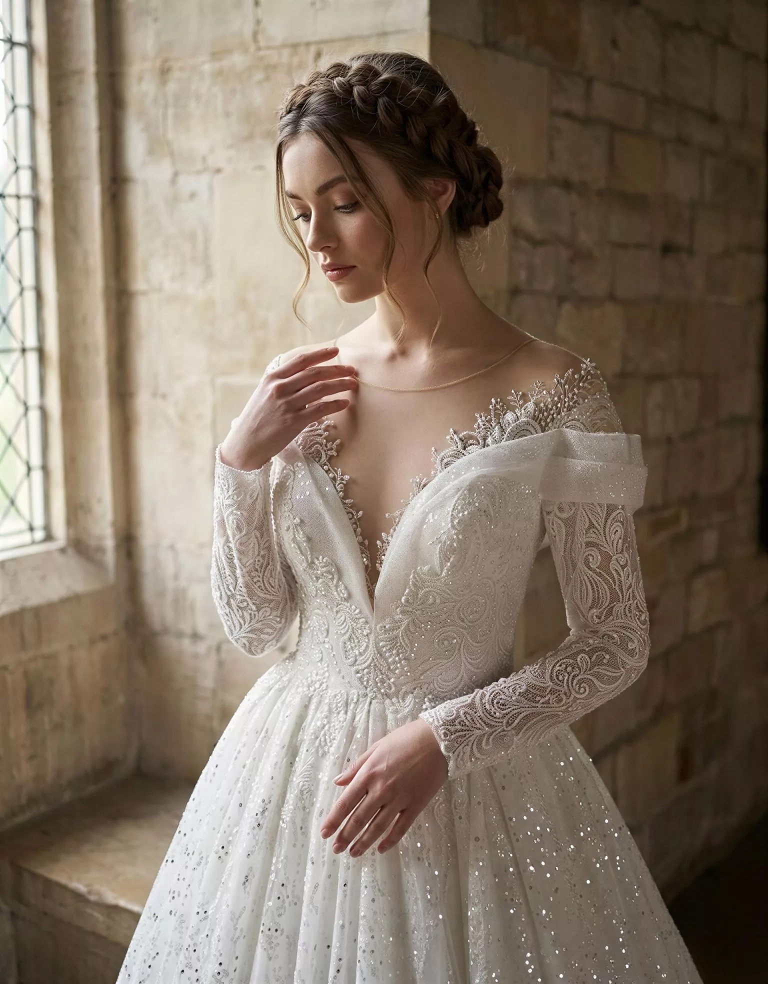 vestido-novia-laurea-ateliercouture-encaje-escotecorazón-espaldacerrada-atelierdebodas