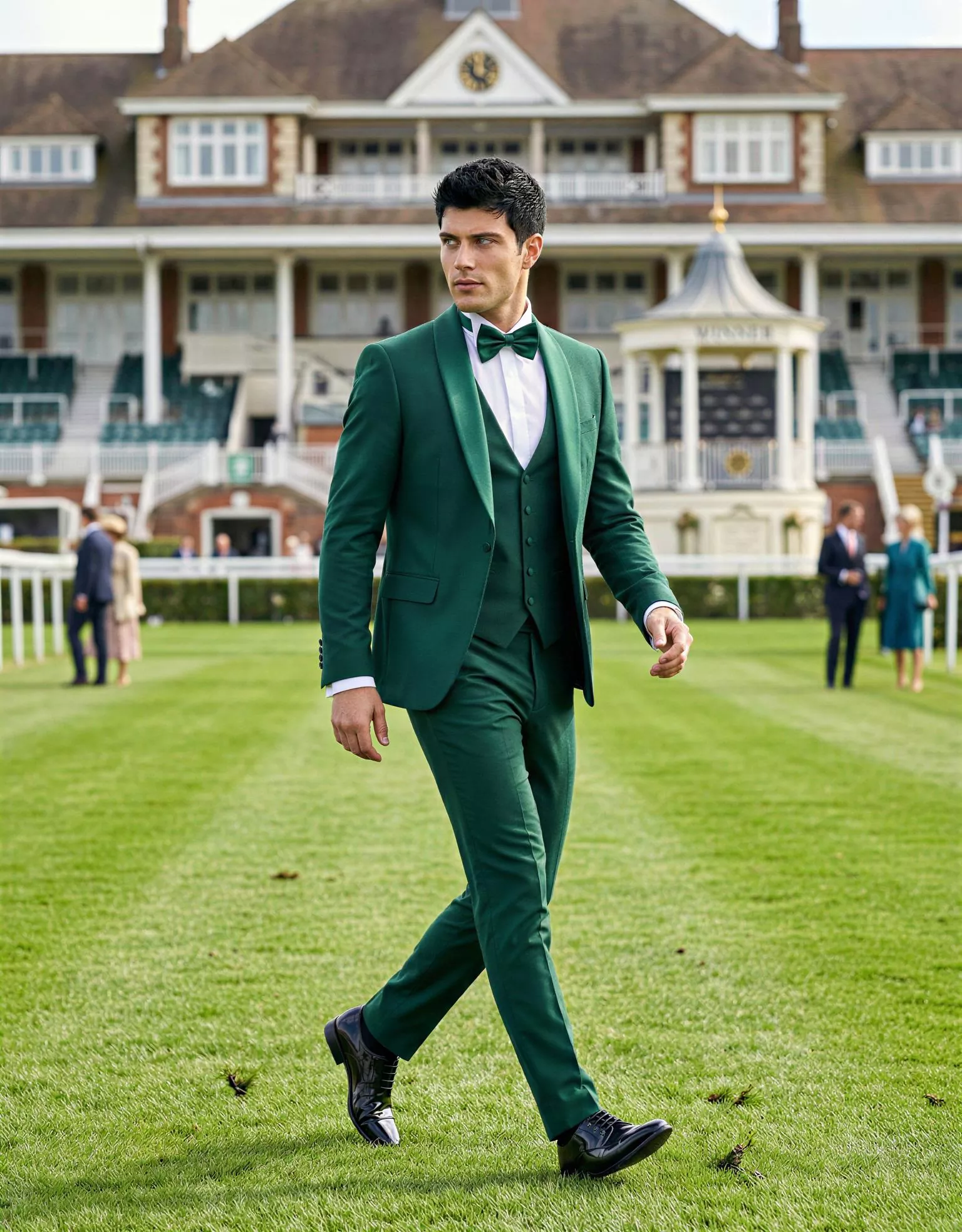 Traje de novio Dionisio, pose frontal, color verde ,traje clásico, Atelier Masculini