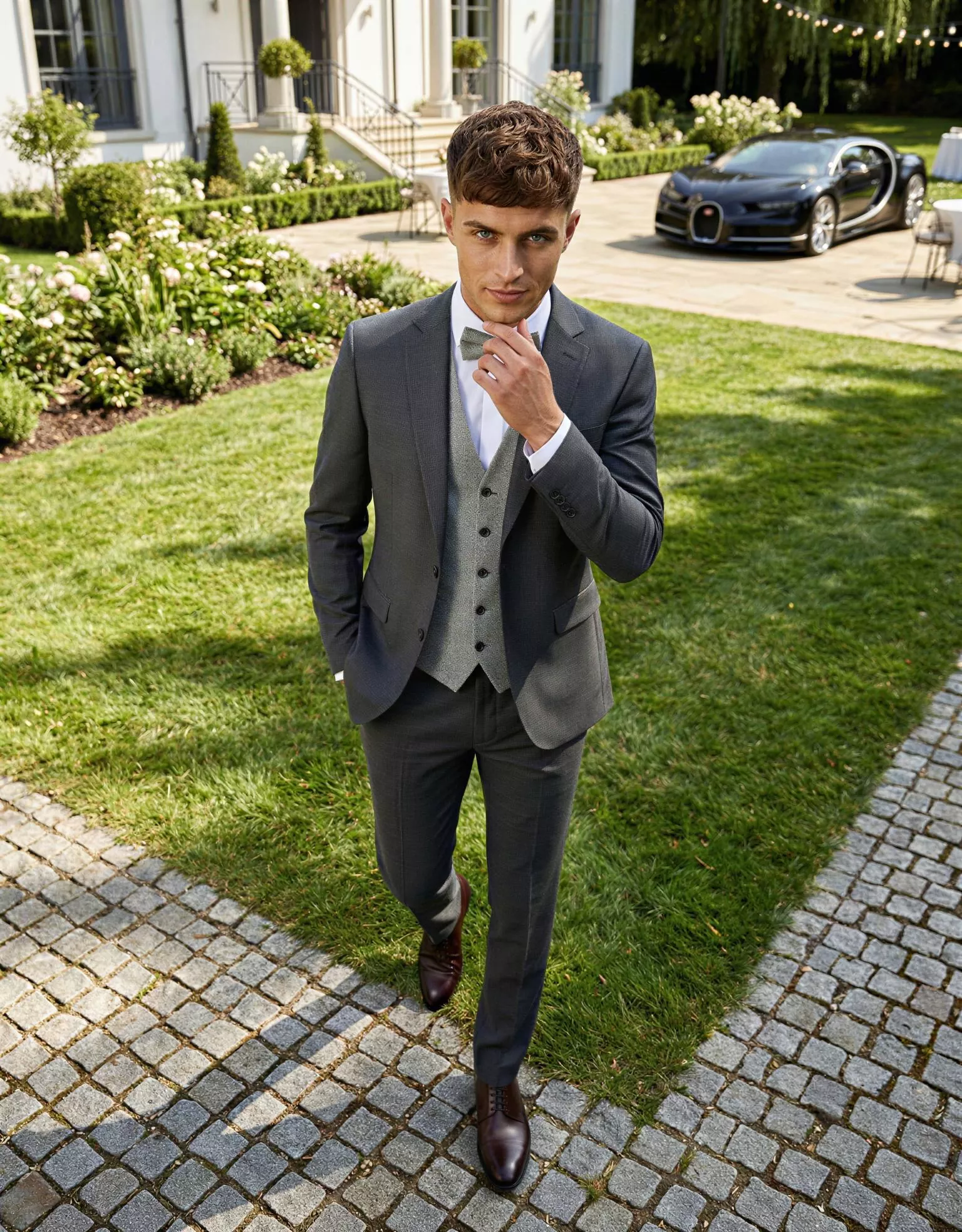 Traje de novio Dorian, pose cenital, color gris, clásico, Atelier Masculini