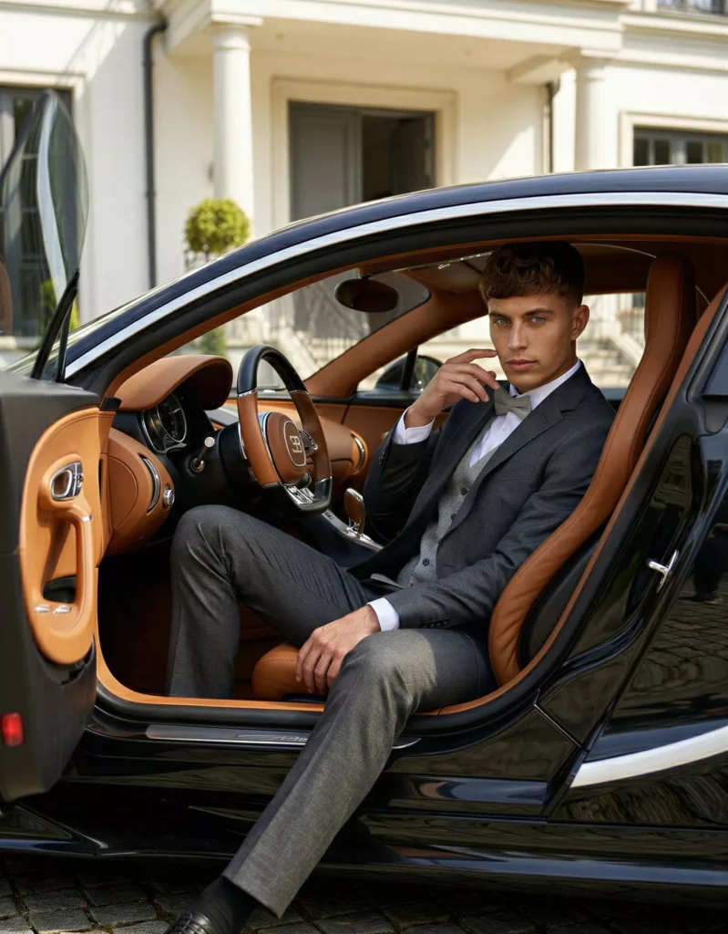 Traje de novio Dorian, pose coche, color gris, clásico, Atelier Masculini