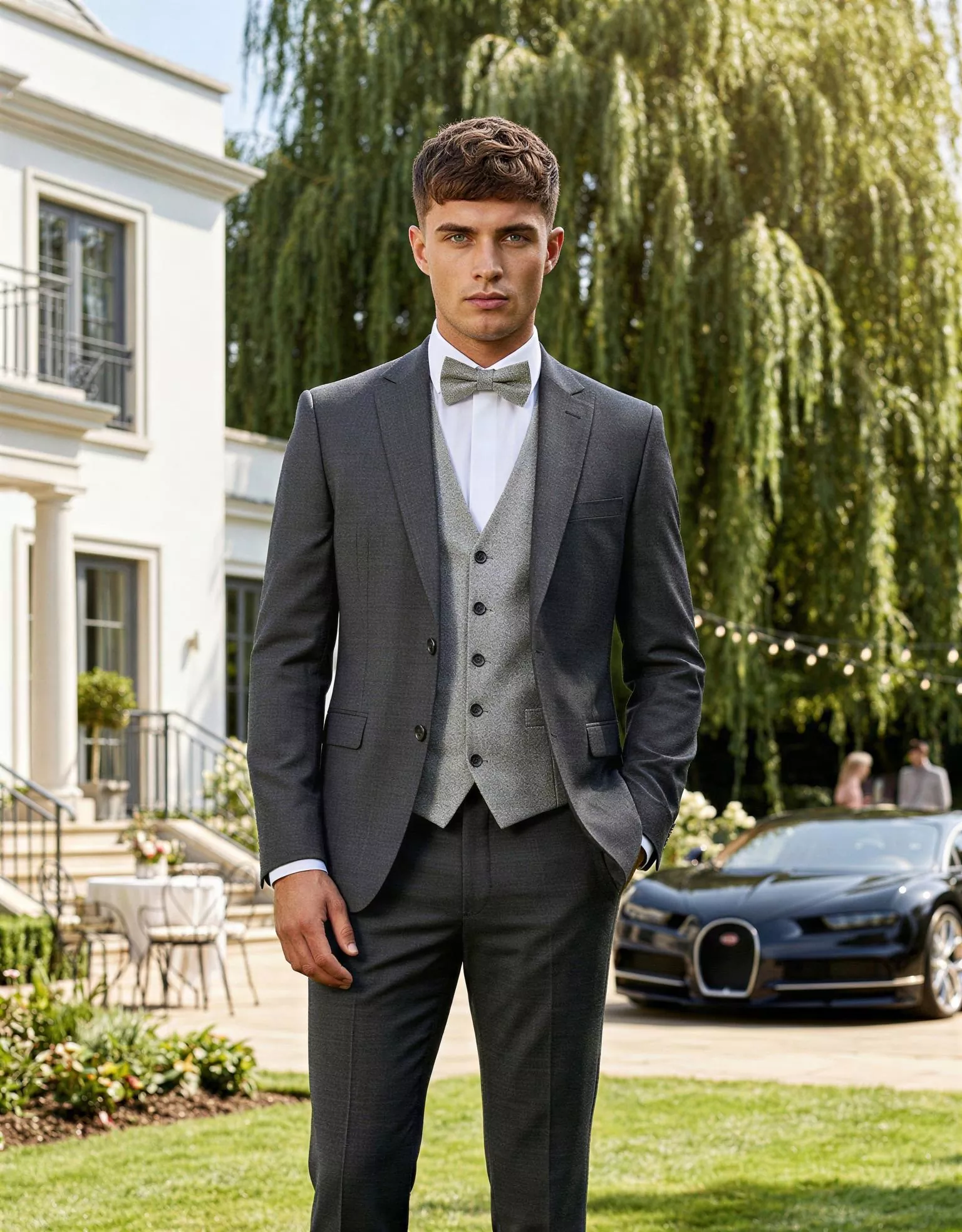 Traje de novio Dorian, pose frontal, color gris, clásico, Atelier Masculini