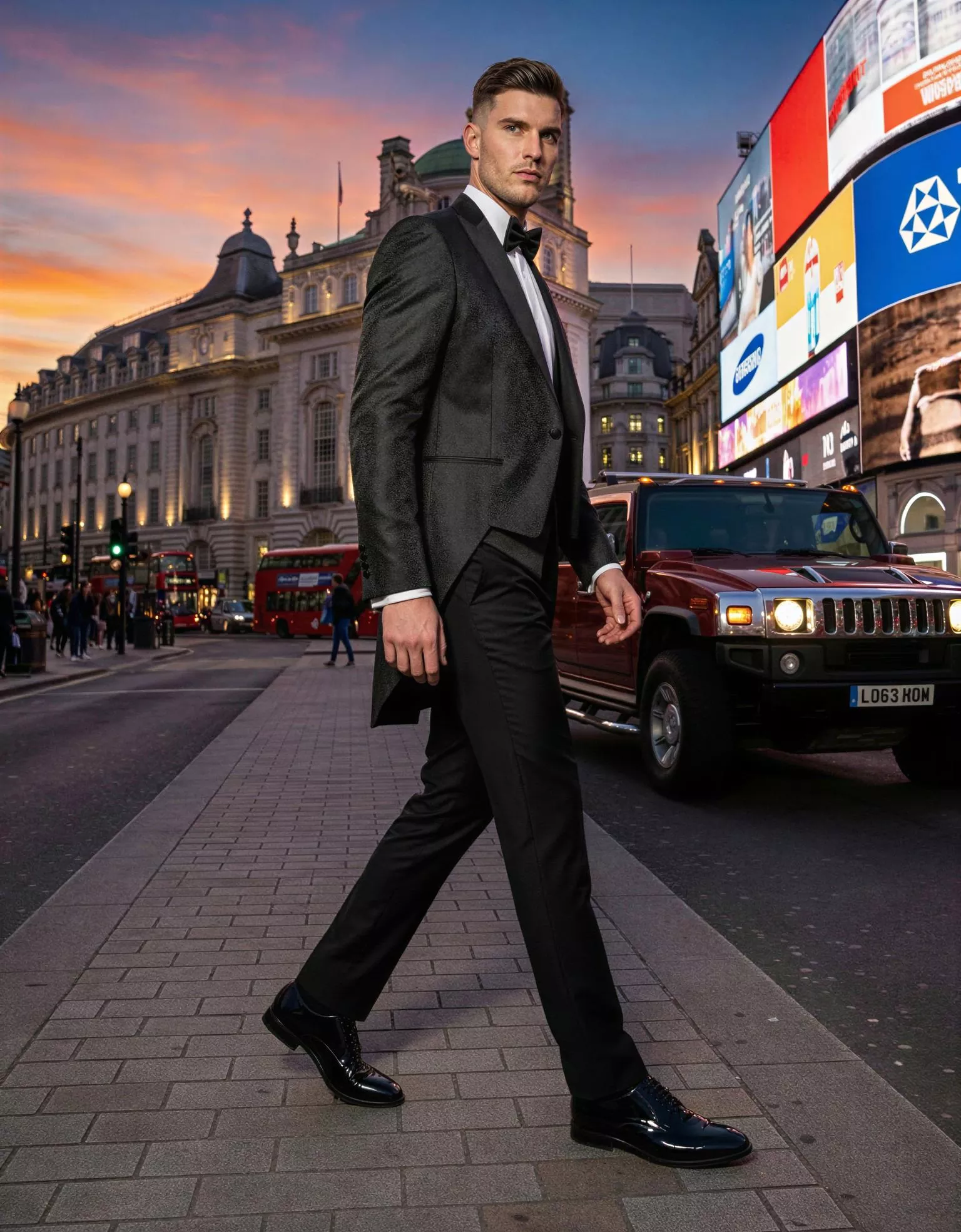 Traje de novio Ebisu, pose lateral, color negro, jacquard ,chaqué de ceremonia, Atelier Masculini