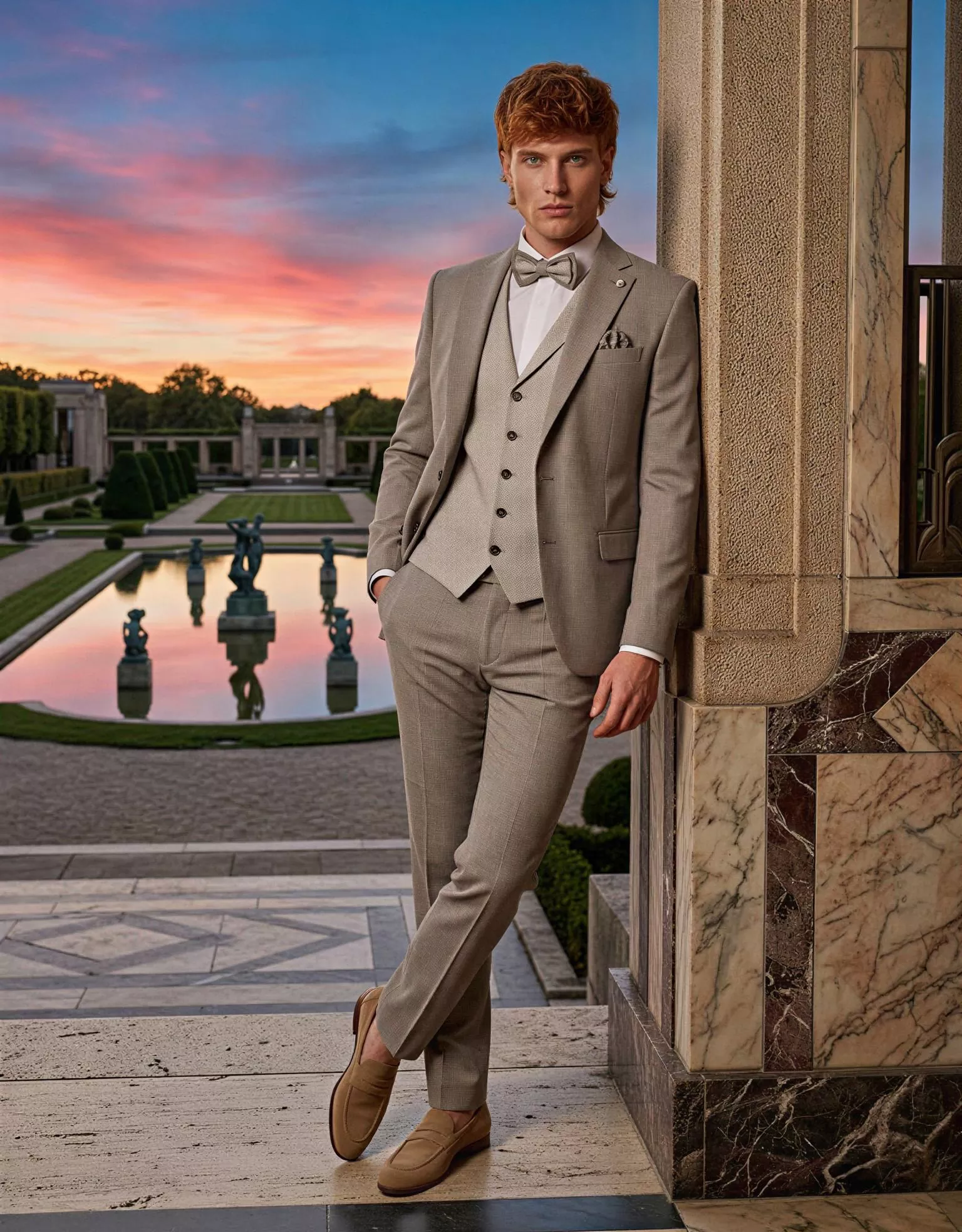 Traje de novio Harald, pose frontal, color gris visón, clásico, Atelier Masculini