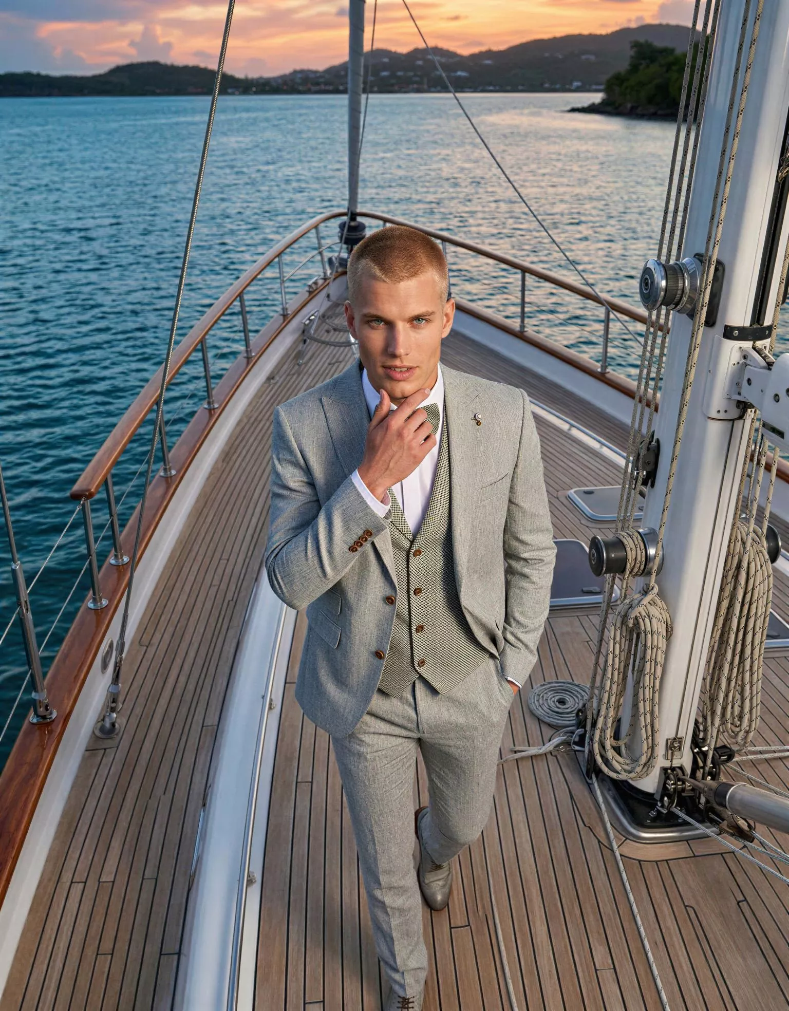 Traje de novio Mert, pose cenital, color gris ,clasico, Atelier Masculini