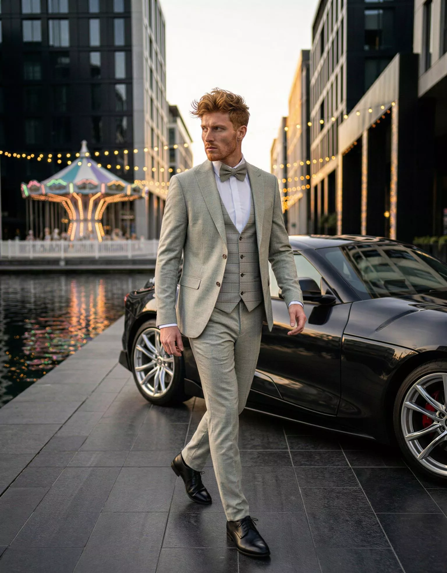 Traje de novio Petros, pose lateral, color verde, clásico, Atelier Masculini (1)