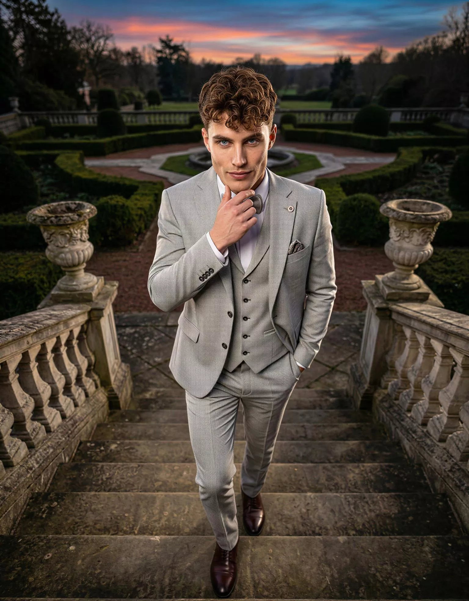 Traje de novio Rigby, pose cenital, color gris claro, clásico, Atelier Masculini