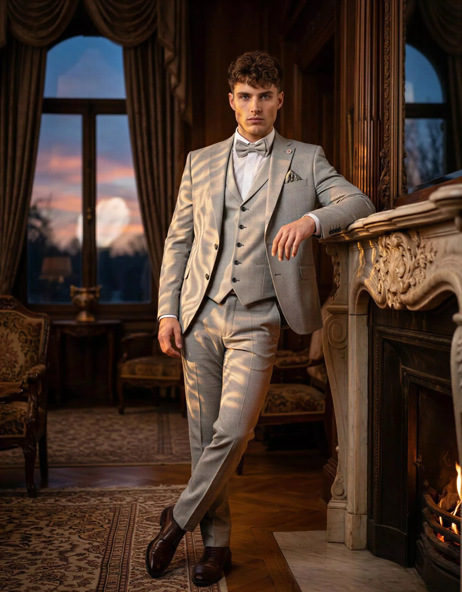 Traje de novio Rigby, pose frontal, color gris claro, clásico, Atelier Masculini