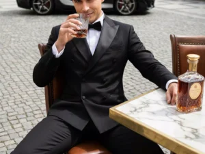 Traje de novio Yoichi, pose coctel, color negro, esmoquin cruzado, Atelier Masculini