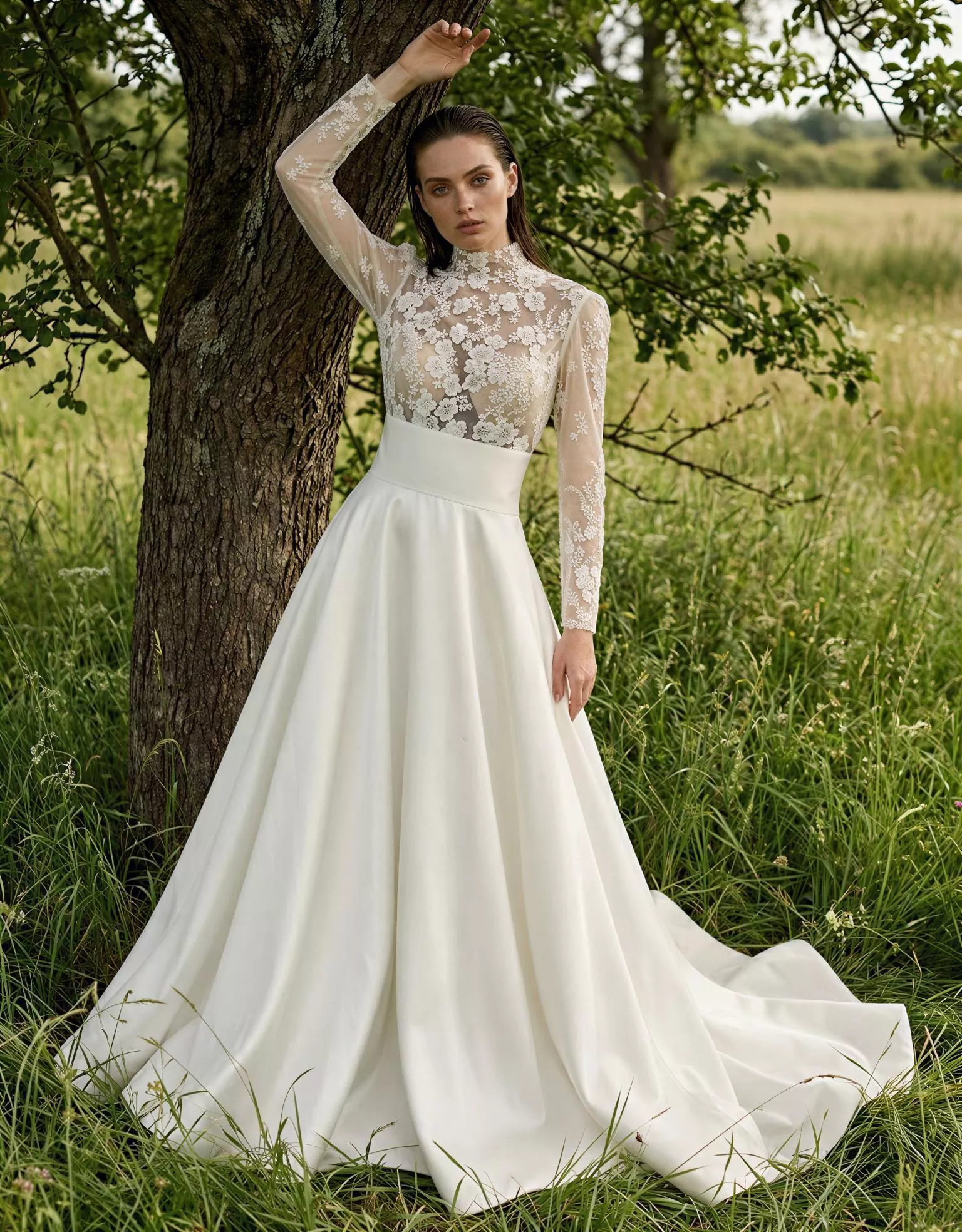 vestido-novia-helsinki-atelierromance-encaje-escotecerrado-espaldacerrada-frente-atelierdebodas